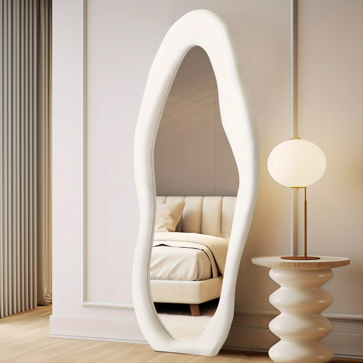 Irregular Mirror Full Length, Oversized Flannel Cloud Floor Mirror With Stand, Full Body Freely Standing Mirror For Bedroom, Living Room, Hanging Or Against The Wall
