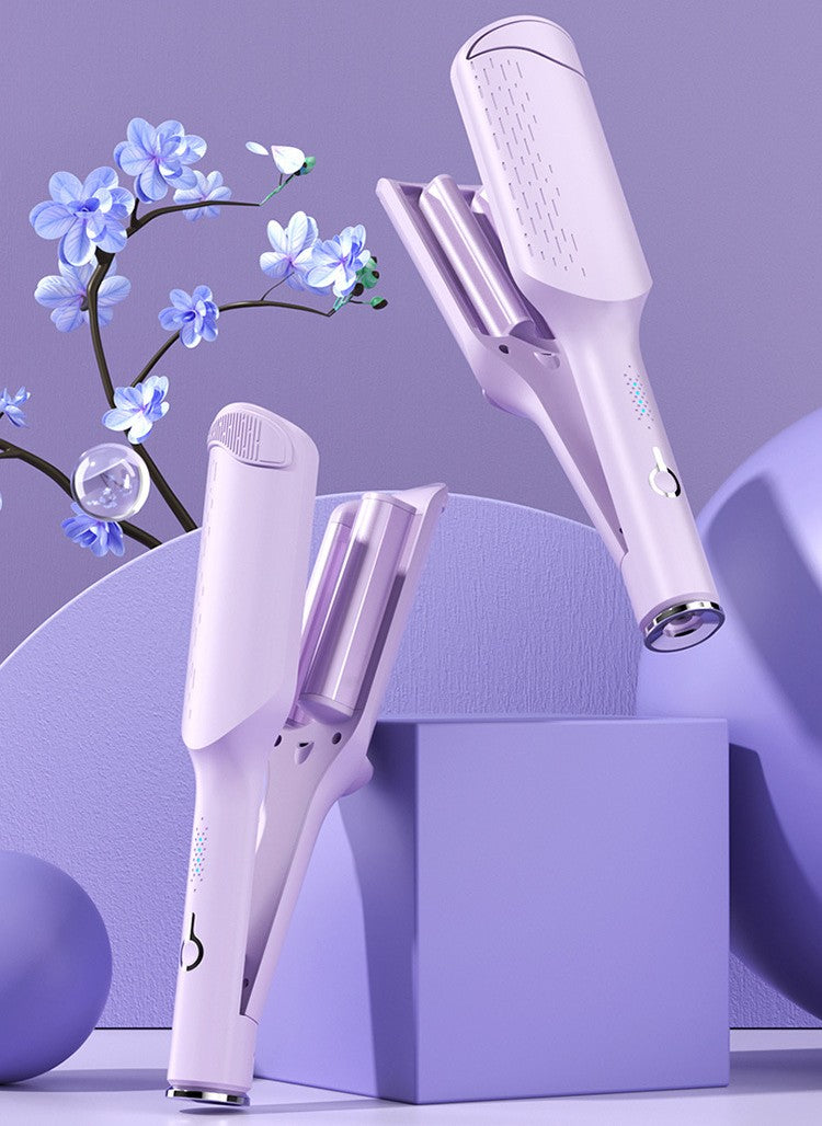 Curling Iron Hair Crimper Waver, Wave Curling Iron with Anti-Scald Hair Crimper, Ionic Deep Waver Hair Curler Tool with Ceramic 2 Barrel for Women, suitable for wide wave and deep wave curlers