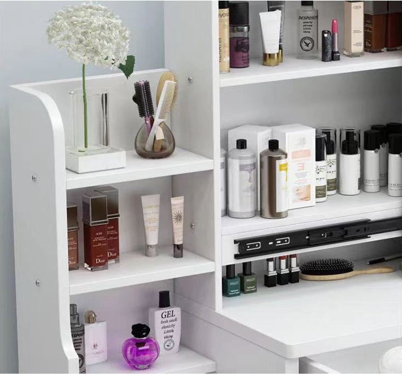 Vanity Desk, Makeup Vanity Desk With Sliding Mirror And Lights, Makeup Vanity Set With Drawers, Stool And Open Shelves, 3 Color Lighting Modes, Brightness Adjustable Dressing Table For Bedroom, , Bathroom Vanity