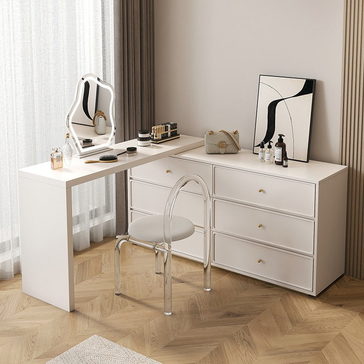 Vanity Desk With Mirror And With 3 Color Lighting Modes Adjustable Brightness, 6 Drawers Makeup Table For Bedroom Studio, 3-Sections Silent Slides Gift For Girls And Women, White Vanity