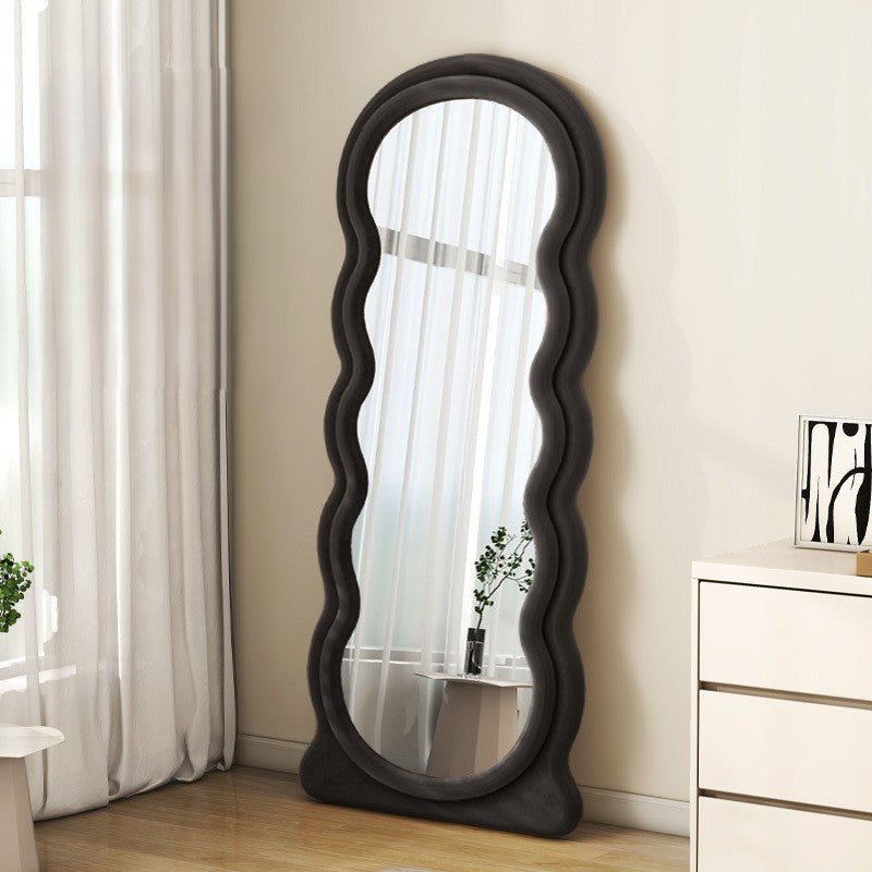 Wavy Flannel Soft Cover Full-body Floor Mirror, With Support Can Be Placed On The Ground, Can Also Be Wall-mounted, Dual-use Shatter-proof Cream Wind Dressing Mirror, Not Easily Broken Floor Fitting Mirror
