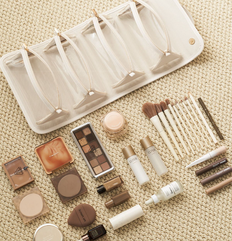 4-In-1 Portable New Travel Makeup Bag, Faux Leather Waterproof Makeup Bag, Detachable Roll Up Travel Makeup And Wash Bag