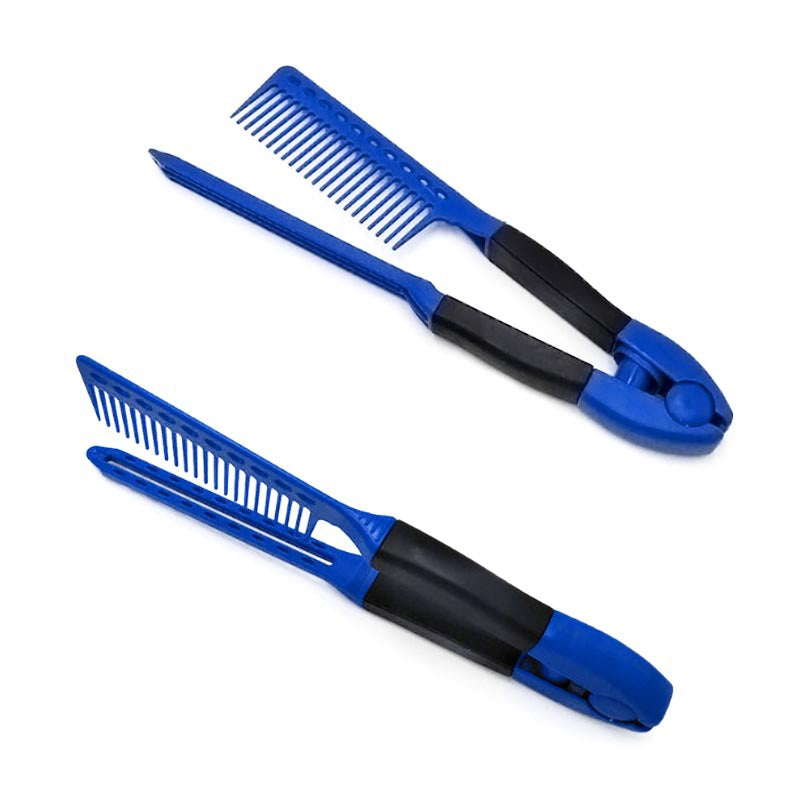 3pcs Blue Hairdressing Tools Set, Hair Straightener Flat Iron, Curling Iron, V Shaped Hair Comb, Multifunctional Hair Styling Tools For Barber Salon Home Use