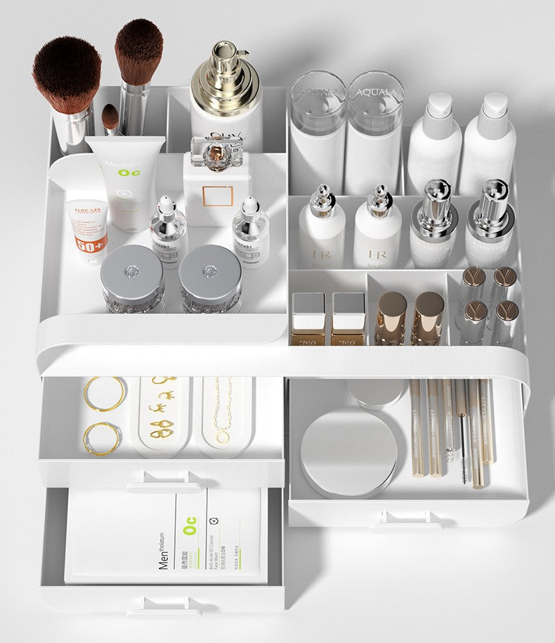 Cosmetic Storage Box with 3 Drawers and Storage Space, Skin Care and Cosmetic Display Cabinet, Suitable for Cosmetics and Beauty Products, Very Suitable for Dressing Table, Cabinet, Office Desk Organization White with Three Drawers