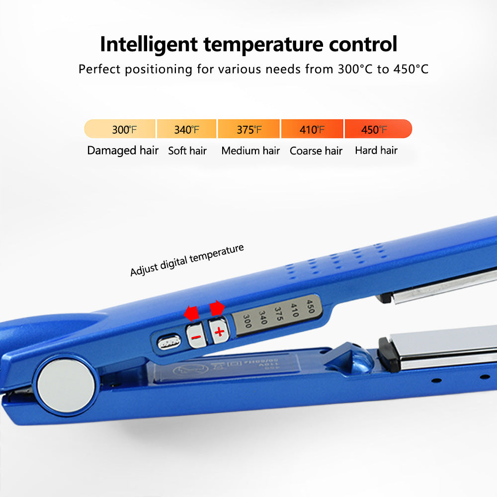 3pcs Blue Hairdressing Tools Set, Hair Straightener Flat Iron, Curling Iron, V Shaped Hair Comb, Multifunctional Hair Styling Tools For Barber Salon Home Use