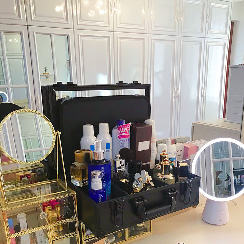 Makeup Travel Lighted Case with Large LED Light Mirror Coetic Bag Organizer Professional Adjustable Divider Storage, Portable Make up Train Box Accessories And Tools Case