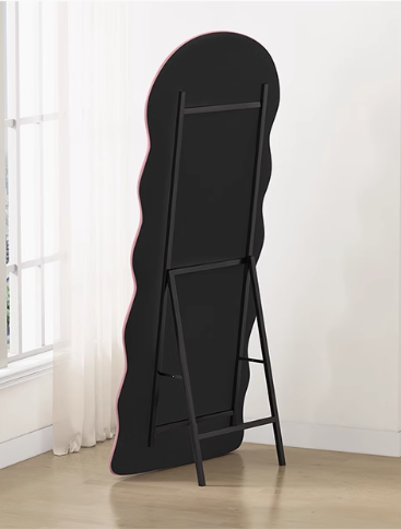 Wavy Flannel Soft Cover Full-body Floor Mirror, With Support Can Be Placed On The Ground, Can Also Be Wall-mounted, Dual-use Shatter-proof Cream Wind Dressing Mirror, Not Easily Broken Floor Fitting Mirror
