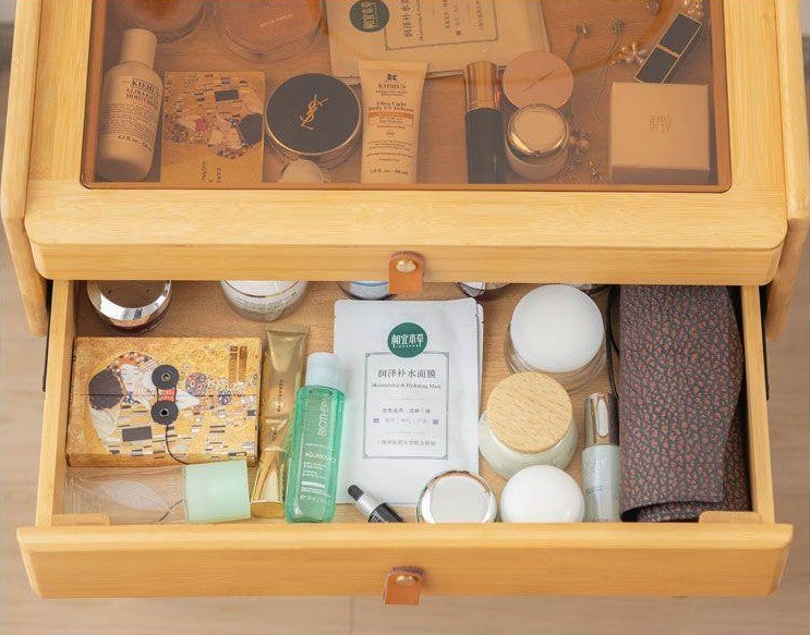 Makeup Vanity Table with Adjustable Mirror Bamboo Dressing Table 2 Drawers