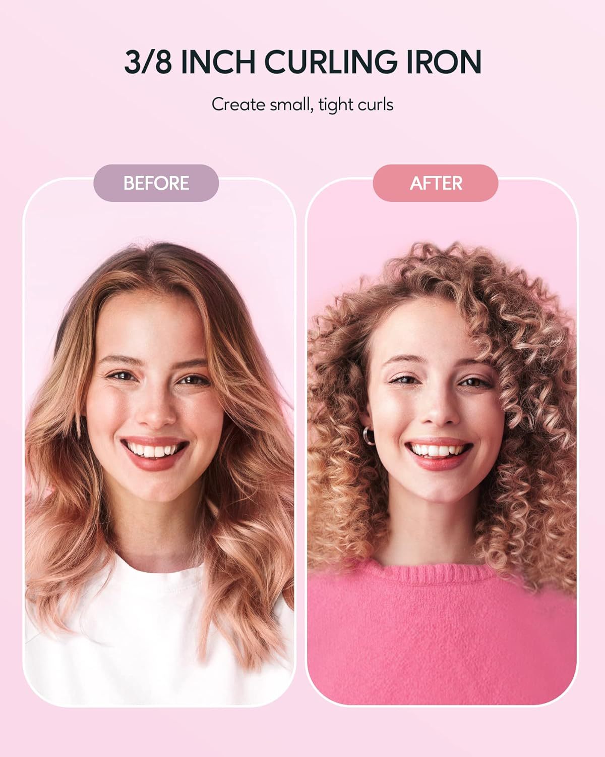 9mm Wool Curling Iron - Gentle on Hair, Volumizing Wand with Pink Accents,, 110V Plug-In, No Accessories Needed, Perfect for Small Curls & Bangs, Hair Curler