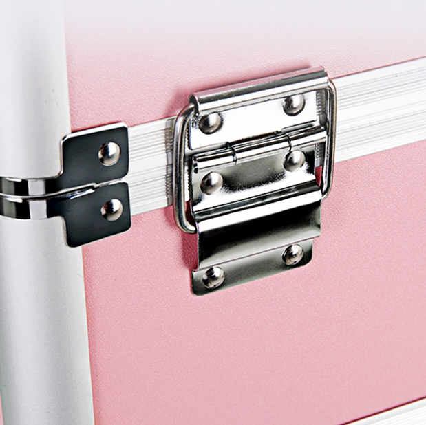 4 Tier Lockable Cosmetic Makeup Train Case with Extendable Trays Pink