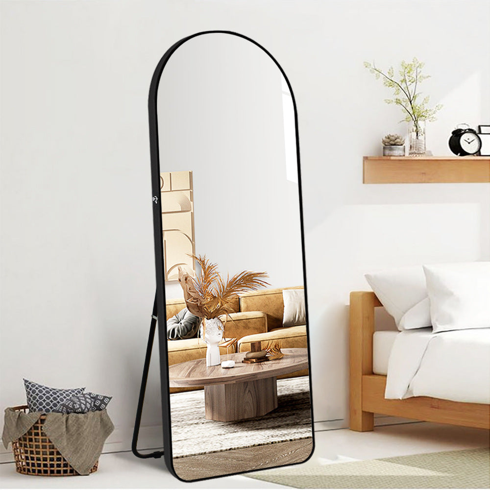 Full Length Home Mirror, Freestanding Floor Mirror, Semi-Circle, Floor Mount, Modern, Aluminum, Living Room, Bedroom, Cloakroom