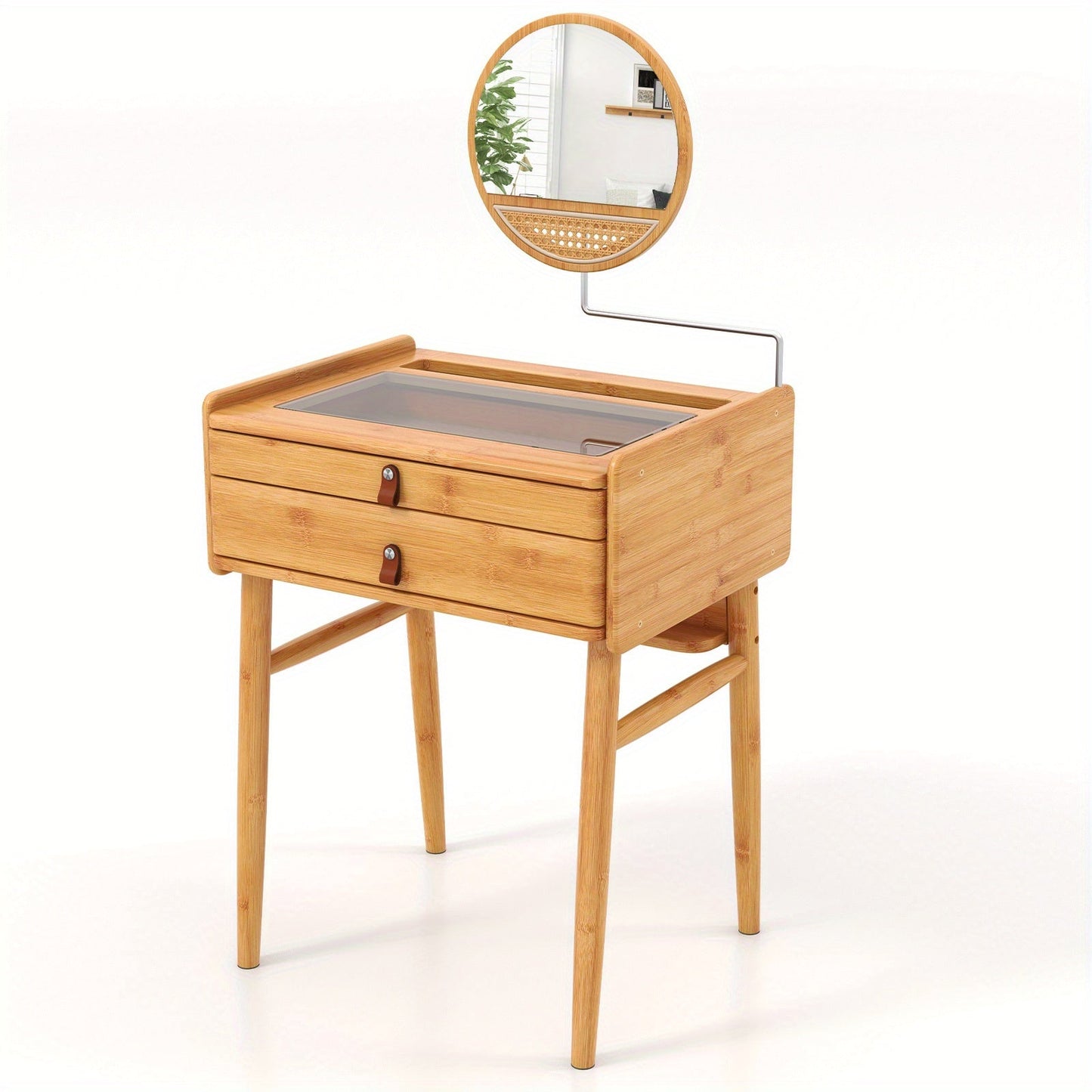 Makeup Vanity Table with Adjustable Mirror Bamboo Dressing Table 2 Drawers