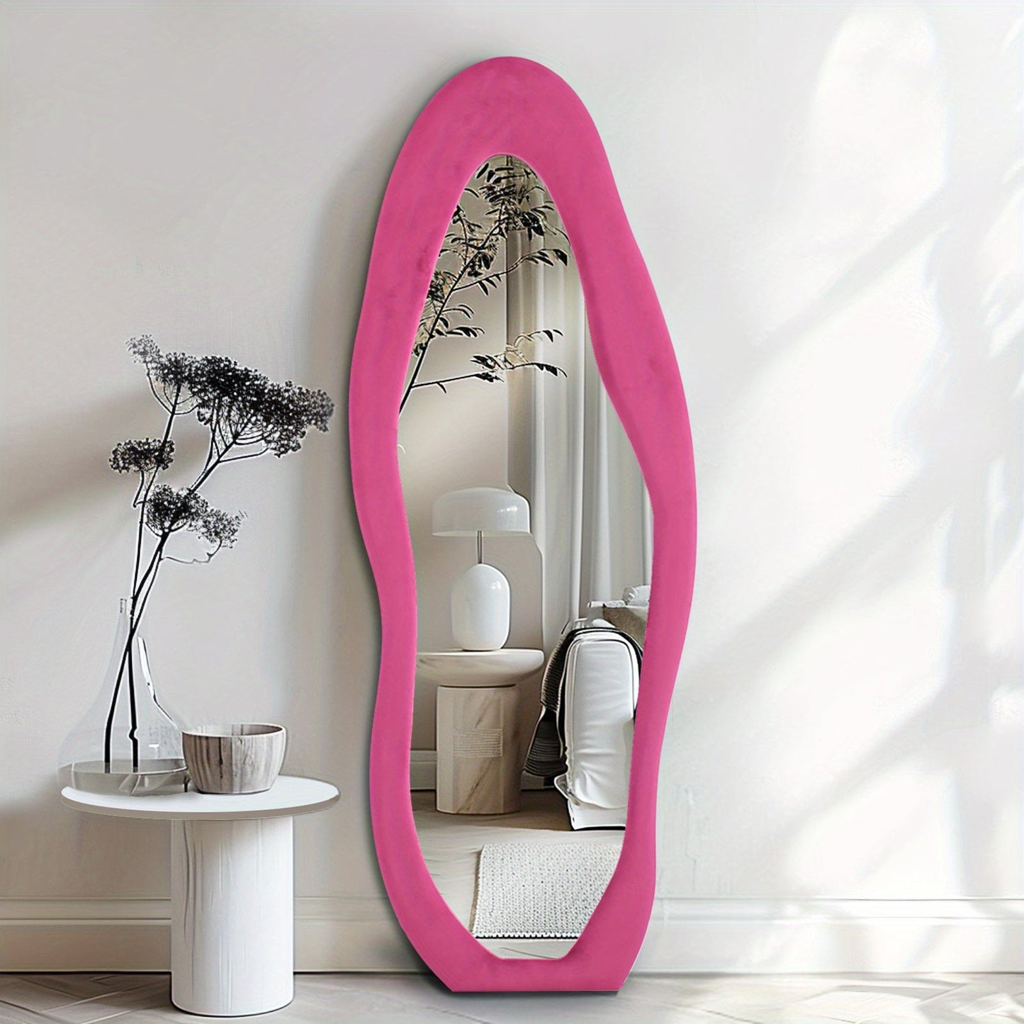 Irregular Mirror Full Length, Oversized Flannel Cloud Floor Mirror With Stand, Full Body Freely Standing Mirror For Bedroom, Living Room, Hanging Or Against The Wall
