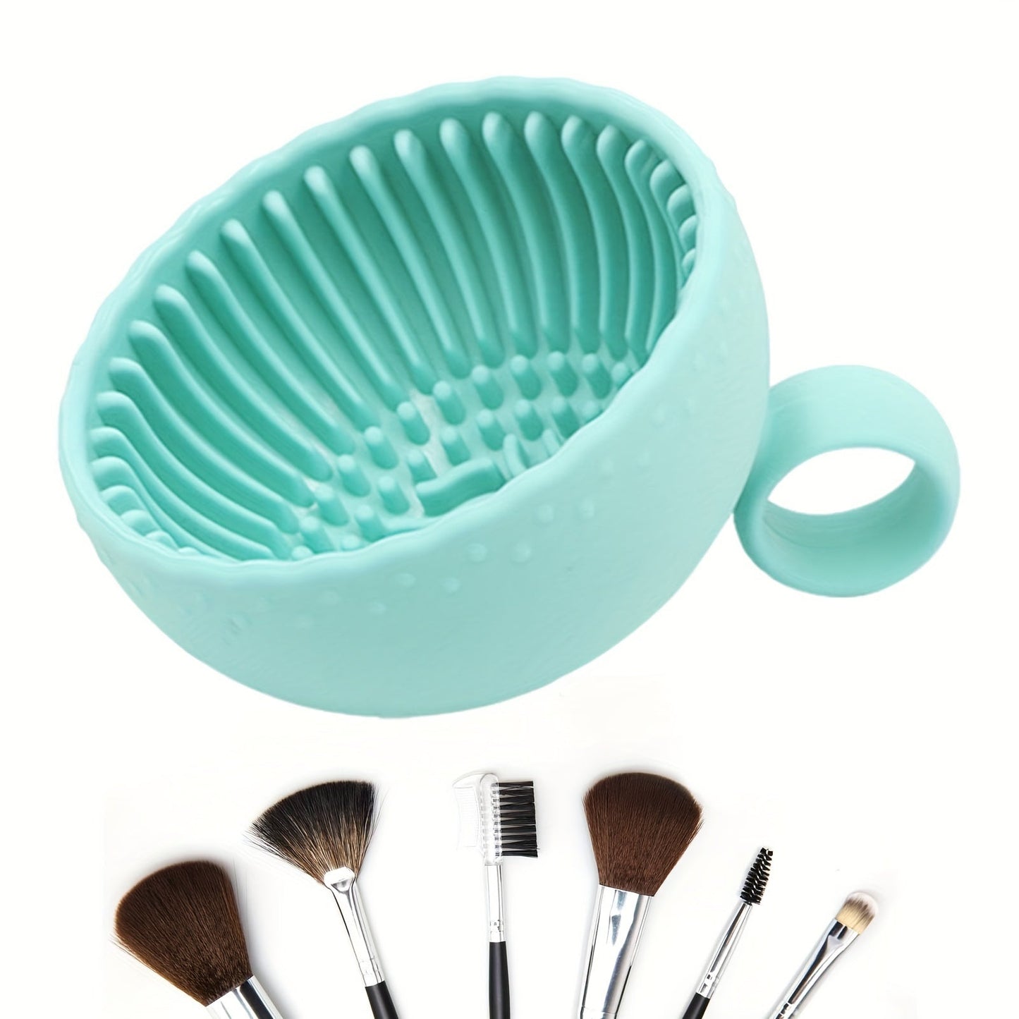 1pc Makeup Brush Cleaner Bowl, Solid Color Silicone Scrubber Pad, Silicone Makeup Brush Cleaning Bowl, Brush Cleaning Mat For Cleaning Eyebrow Facial Brow Blush Eye Brushes