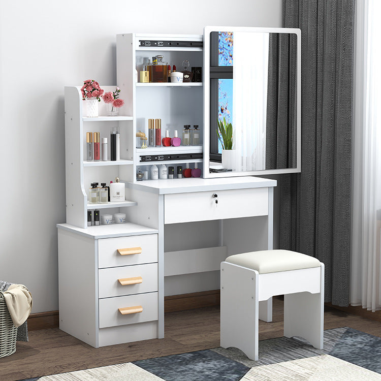 Vanity Desk, Makeup Vanity Desk With Sliding Mirror And Lights, Makeup Vanity Set With Drawers, Stool And Open Shelves, 3 Color Lighting Modes, Brightness Adjustable Dressing Table For Bedroom, , Bathroom Vanity