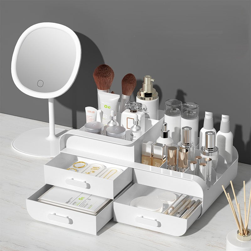 Cosmetic Storage Box with 3 Drawers and Storage Space, Skin Care and Cosmetic Display Cabinet, Suitable for Cosmetics and Beauty Products, Very Suitable for Dressing Table, Cabinet, Office Desk Organization White with Three Drawers