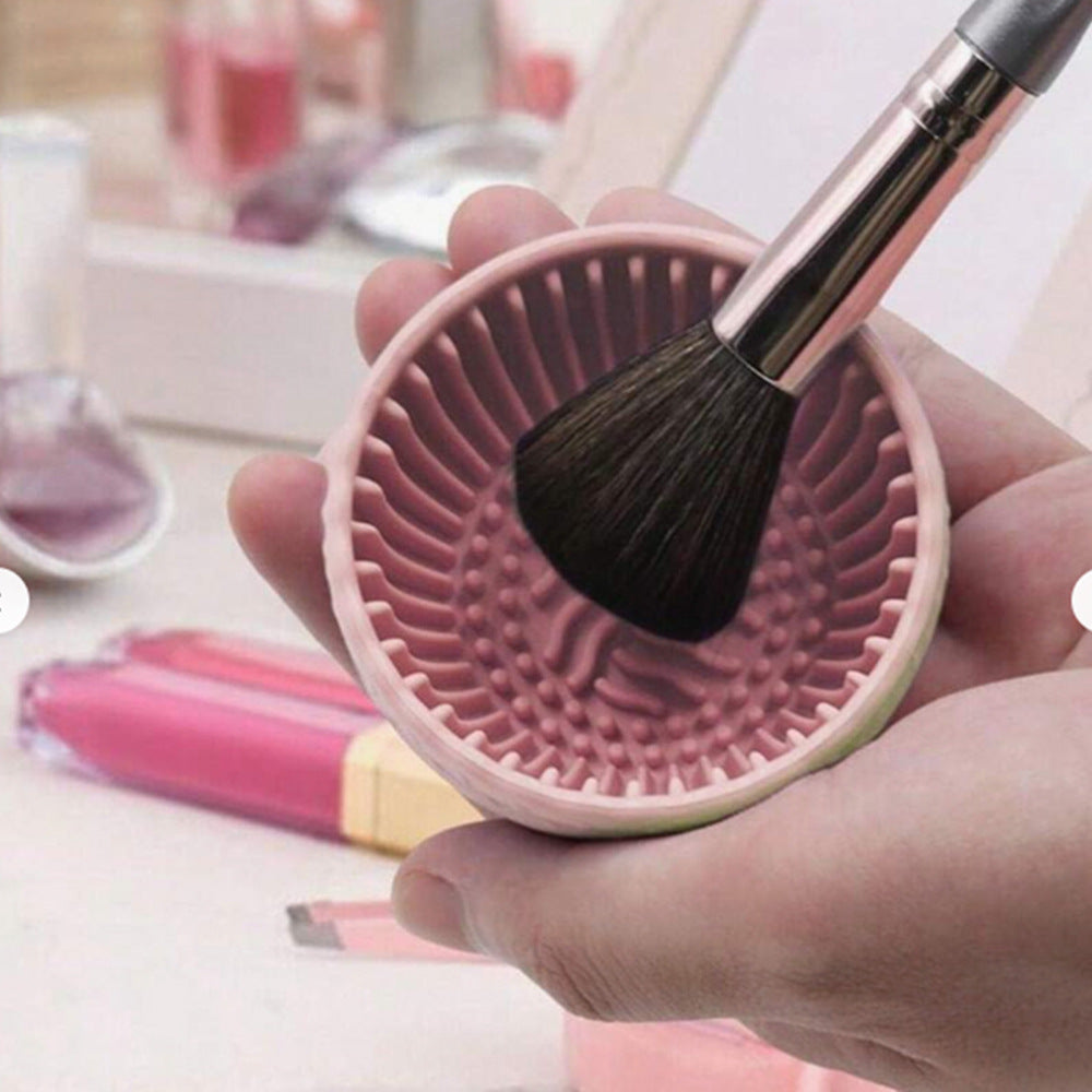 1pc Makeup Brush Cleaner Bowl, Solid Color Silicone Scrubber Pad, Silicone Makeup Brush Cleaning Bowl, Brush Cleaning Mat For Cleaning Eyebrow Facial Brow Blush Eye Brushes
