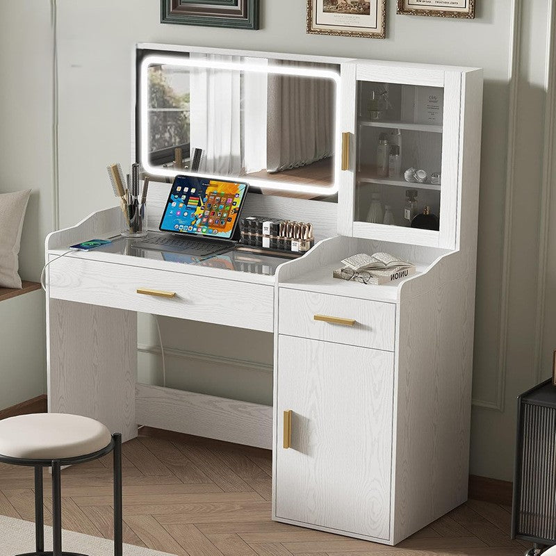 Elegant White Vanity Desk with Mirror - 55" Tall, 47" Wide, Sturdy Modern Dressing Table with Large Drawer, 125 lbs Capacity, Storage Drawer Units
