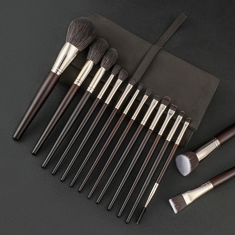 15pcs Luxe Goat Hair Makeup Brush Set - Professional, Fragrance-Free for All Skin Types with Metal Handles