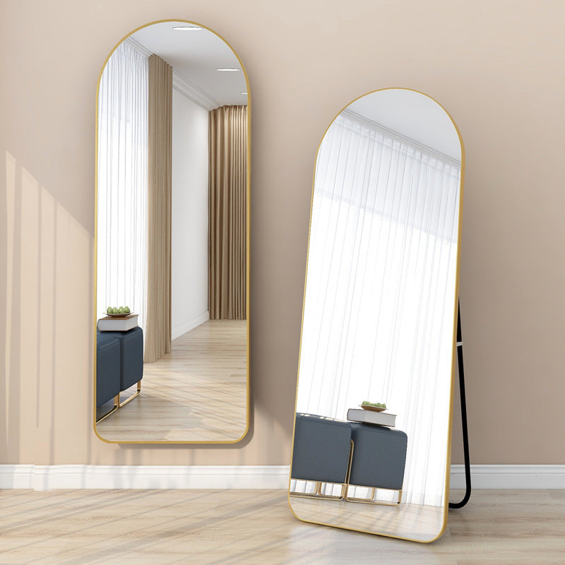 Full Length Home Mirror, Freestanding Floor Mirror, Semi-Circle, Floor Mount, Modern, Aluminum, Living Room, Bedroom, Cloakroom