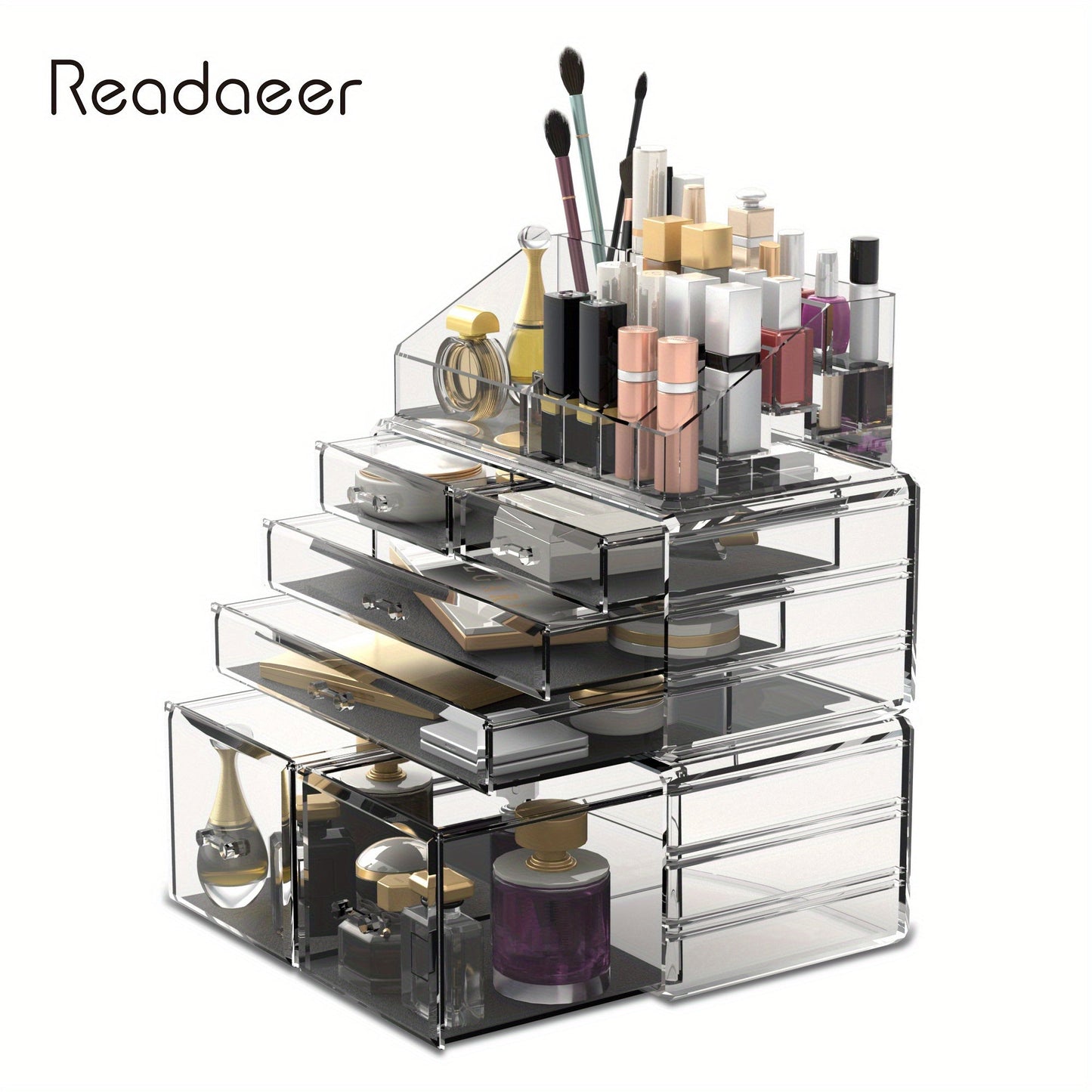 Makeup Organizer Acrylic 3 Pieces Cosmetic Storage Drawers Jewelry Display Box With 6 Drawers For Dresser, Bathroom, Vanity & Countertop Stackable Holder Christmas Gift