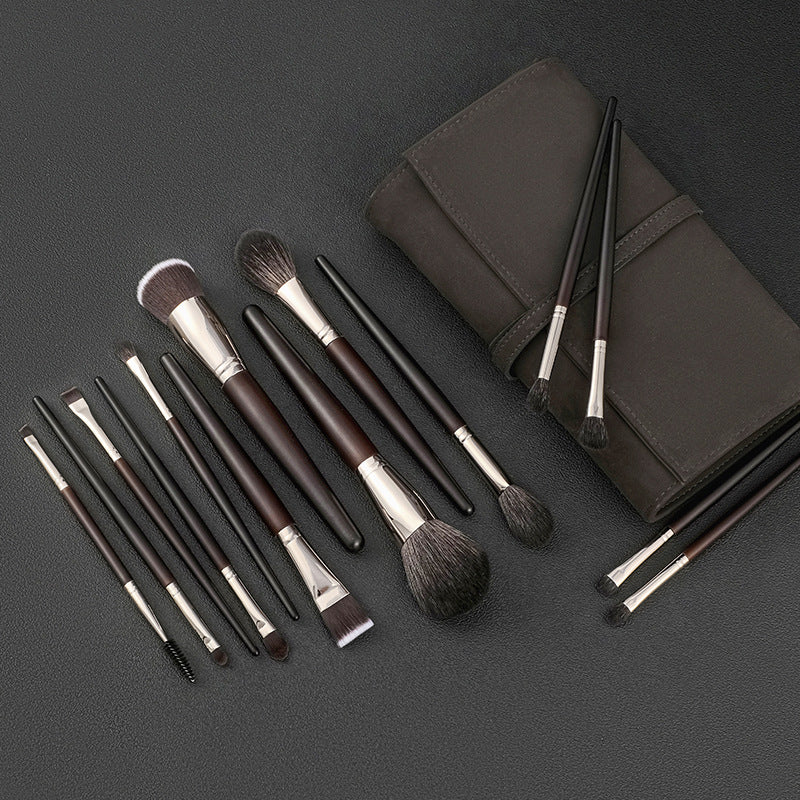 15pcs Luxe Goat Hair Makeup Brush Set - Professional, Fragrance-Free for All Skin Types with Metal Handles