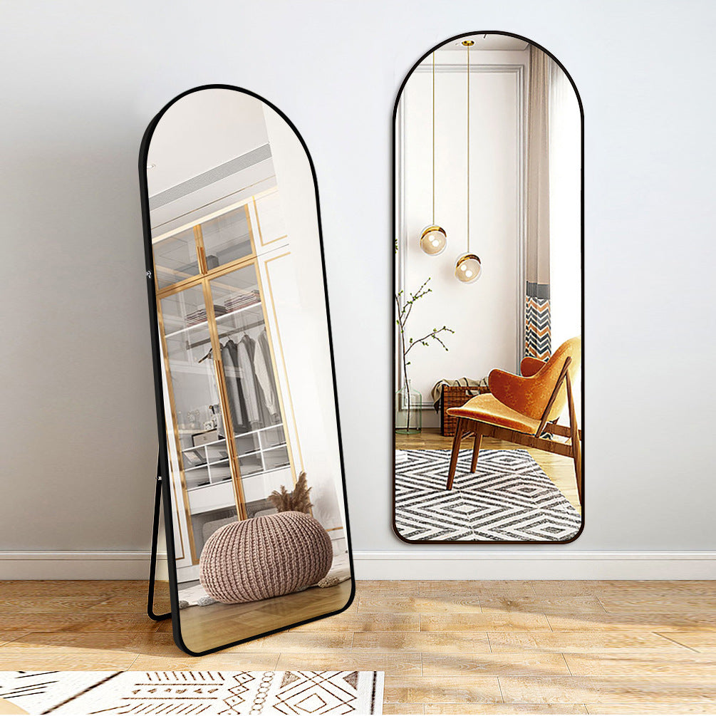 Full Length Home Mirror, Freestanding Floor Mirror, Semi-Circle, Floor Mount, Modern, Aluminum, Living Room, Bedroom, Cloakroom