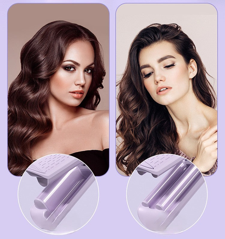 Curling Iron Hair Crimper Waver, Wave Curling Iron with Anti-Scald Hair Crimper, Ionic Deep Waver Hair Curler Tool with Ceramic 2 Barrel for Women, suitable for wide wave and deep wave curlers