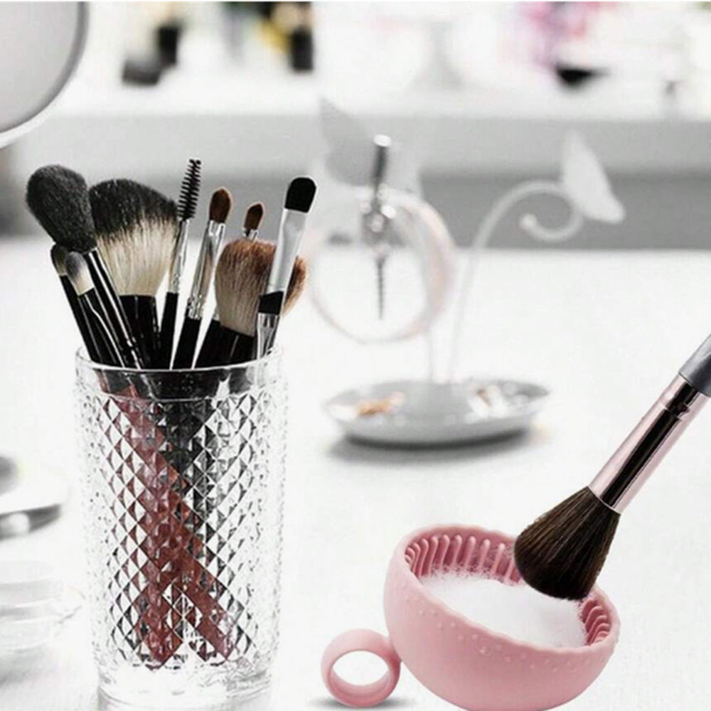 1pc Makeup Brush Cleaner Bowl, Solid Color Silicone Scrubber Pad, Silicone Makeup Brush Cleaning Bowl, Brush Cleaning Mat For Cleaning Eyebrow Facial Brow Blush Eye Brushes