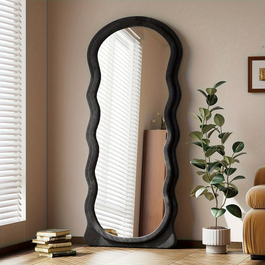 Large Irregular Full Length Mirror With Flannel Frame Full-Length Floor Mirror - Full Mirror Full Body Mirror For Bedroom Floor Mirror Full Body Wavy Mirror Extra Large Full Mirror For Hanging Or Leaning Against Wall In Cloakroom, Bedroom Living Room