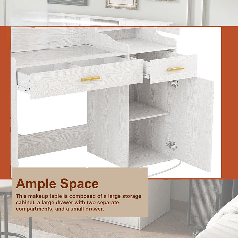Elegant White Vanity Desk with Mirror - 55" Tall, 47" Wide, Sturdy Modern Dressing Table with Large Drawer, 125 lbs Capacity, Storage Drawer Units