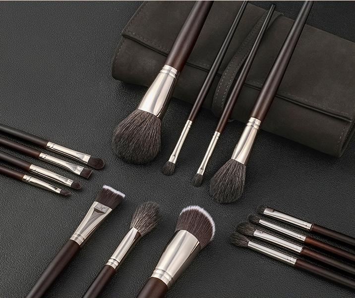 15pcs Luxe Goat Hair Makeup Brush Set - Professional, Fragrance-Free for All Skin Types with Metal Handles