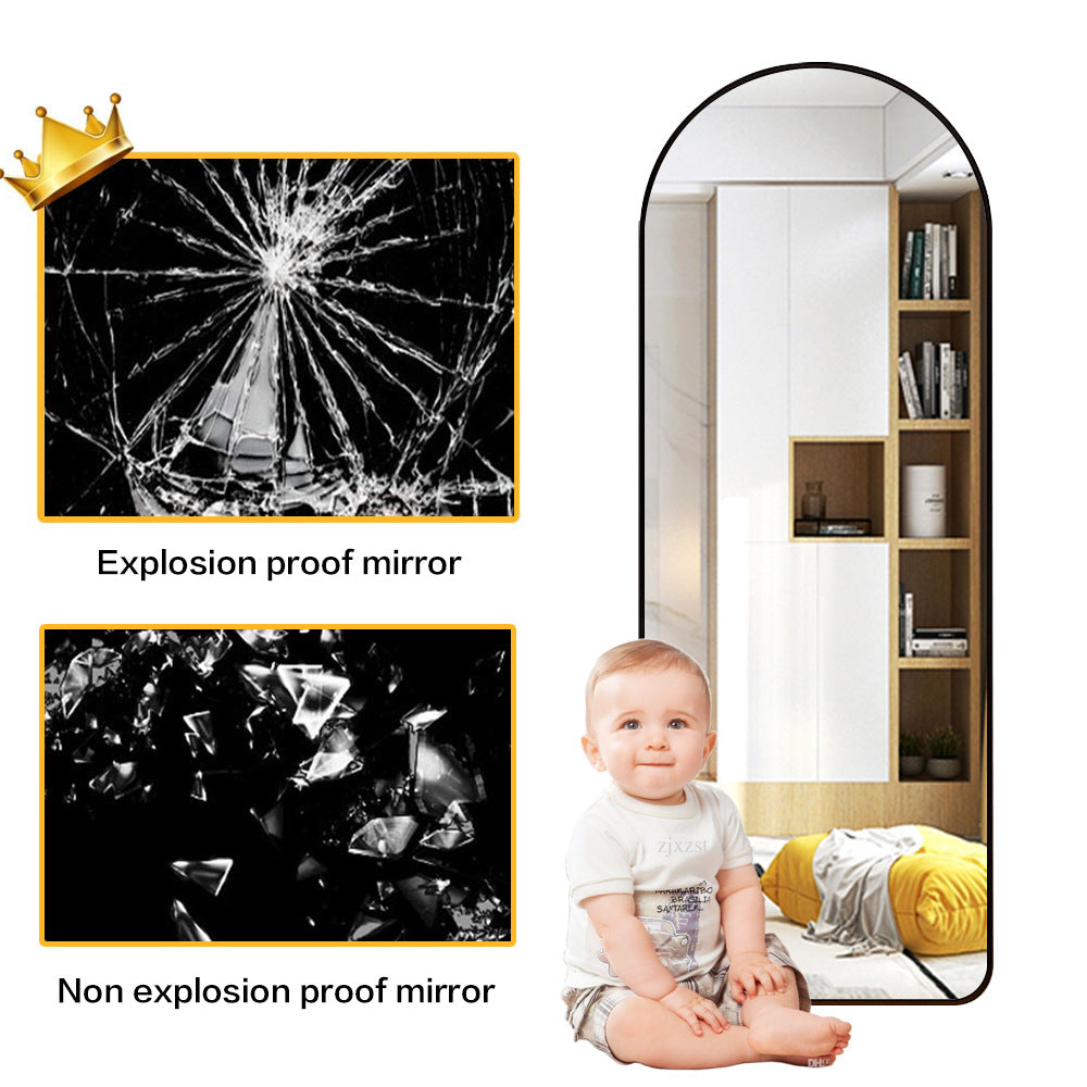 Full Length Home Mirror, Freestanding Floor Mirror, Semi-Circle, Floor Mount, Modern, Aluminum, Living Room, Bedroom, Cloakroom