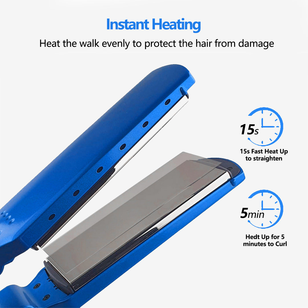 3pcs Blue Hairdressing Tools Set, Hair Straightener Flat Iron, Curling Iron, V Shaped Hair Comb, Multifunctional Hair Styling Tools For Barber Salon Home Use