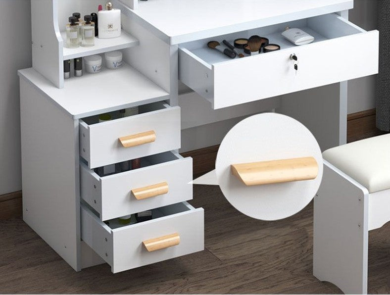 Vanity Desk, Makeup Vanity Desk With Sliding Mirror And Lights, Makeup Vanity Set With Drawers, Stool And Open Shelves, 3 Color Lighting Modes, Brightness Adjustable Dressing Table For Bedroom, , Bathroom Vanity