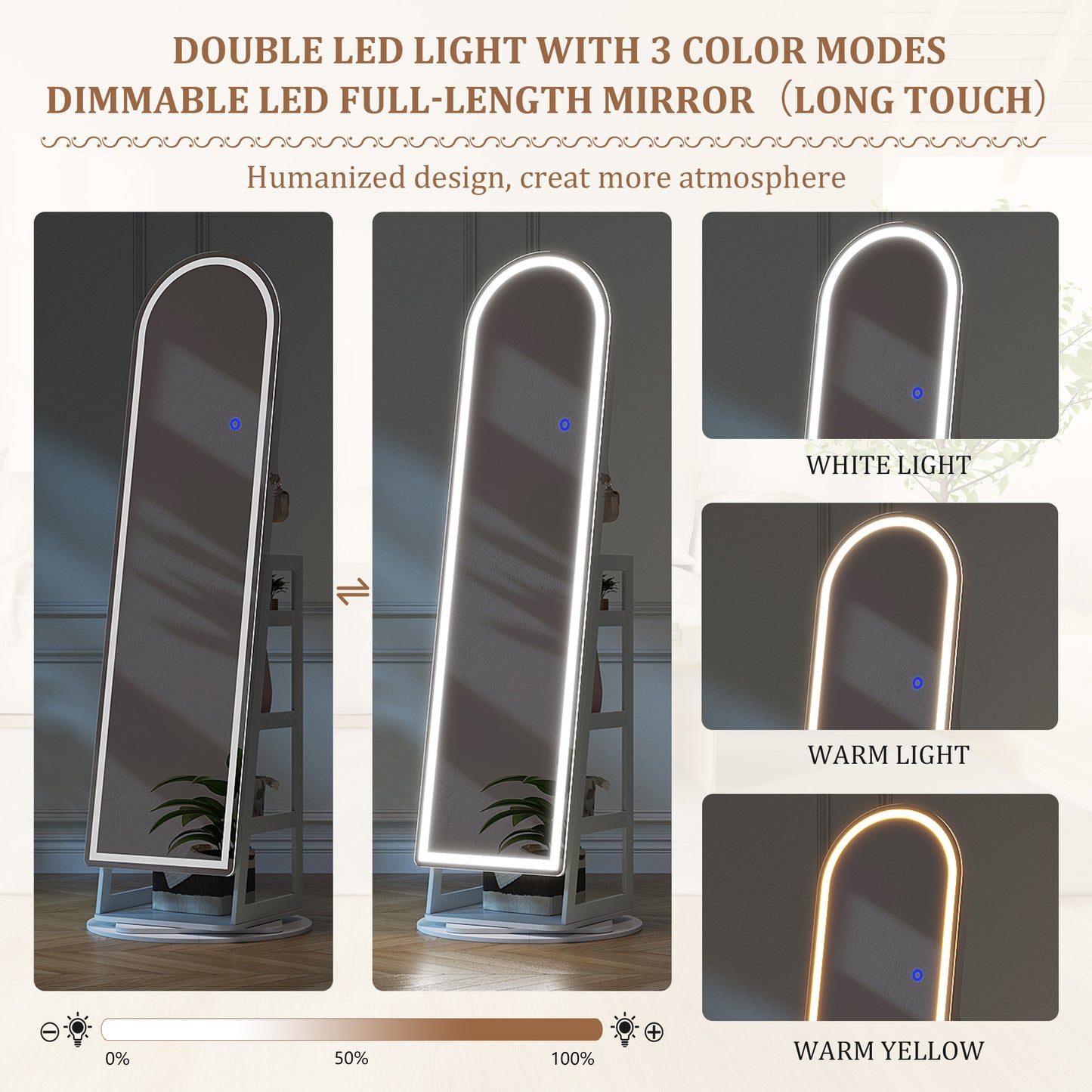 LED Jewelry Organizer with 360° Swivel, Lockable Full-Length Mirror Cabinet - Battery-Powered, Wooden Storage for Jewelry, Watches & Accessories