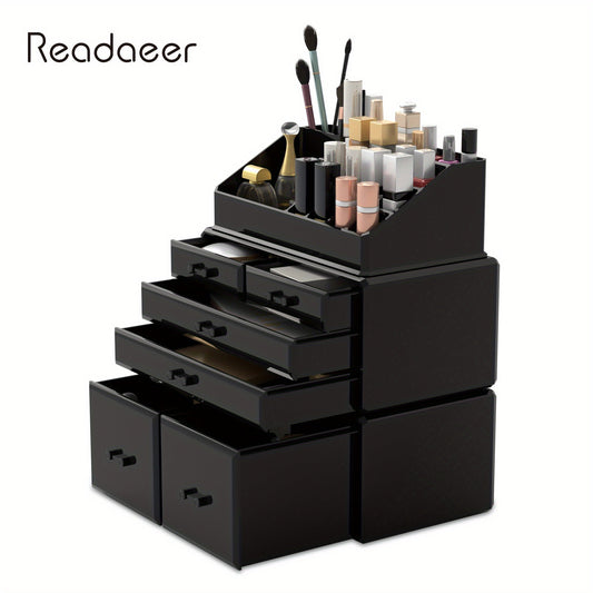 Makeup Organizer Acrylic 3 Pieces Cosmetic Storage Drawers Jewelry Display Box With 6 Drawers For Dresser, Bathroom, Vanity & Countertop Stackable Holder Christmas Gift