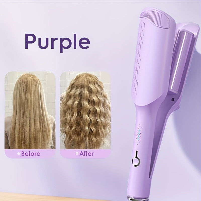 Curling Iron Hair Crimper Waver, Wave Curling Iron with Anti-Scald Hair Crimper, Ionic Deep Waver Hair Curler Tool with Ceramic 2 Barrel for Women, suitable for wide wave and deep wave curlers