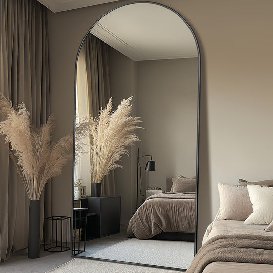 Full Length Mirror, 81"x 41" Oversized Arched Floor Mirror Freestanding, Full Body Mirror Floor Standing Mirror With Stand For Bedroom, Hanging Mounted Mirror For Living Room Cloakroom