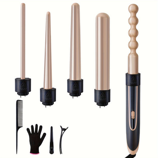 Hair Curling Wand 5 In 1 Hair Curlers Iron Set 1.25inch With 5 Ceramic Interchangeable Barrel For Long Short Hair Styling Tool 1inch Hairs Crimper For Women Gifts Birthday Christmas New Year Festival Hairstylist Essentials Styler Fast Heat Brush