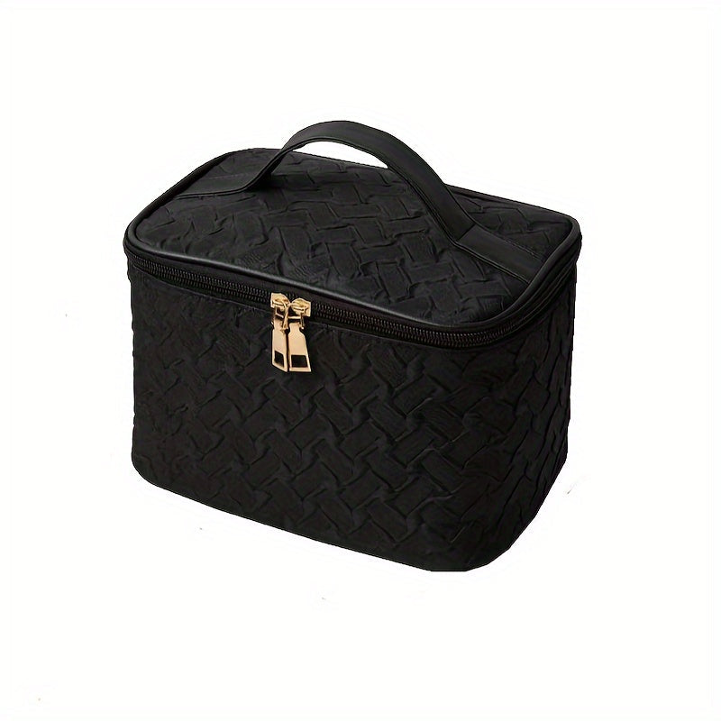 Travel Cosmetic Bag Large Capacity, Black & White Portable Travel Cosmetic Bag, Multifunctional Cosmetic Storage Bag, Stain Resistant, Portable Square Bag With Floral Pattern, Suitable For Casual Occasions.