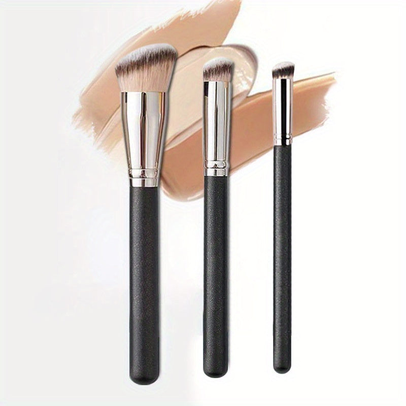 A Set of Three Foundation Brushes, Suitable for Liquid Cosmetics, a Professional Dense Brush Set Designed for Blending Liquid Creams And Flawless Powders, Perfect for Applying Cosmetics with a Zebra Stripe Concealer.