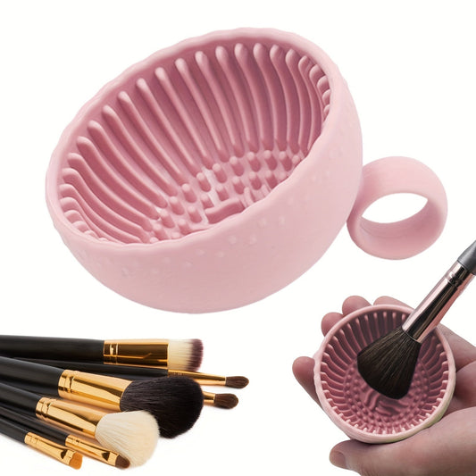 1pc Makeup Brush Cleaner Bowl, Solid Color Silicone Scrubber Pad, Silicone Makeup Brush Cleaning Bowl, Brush Cleaning Mat For Cleaning Eyebrow Facial Brow Blush Eye Brushes